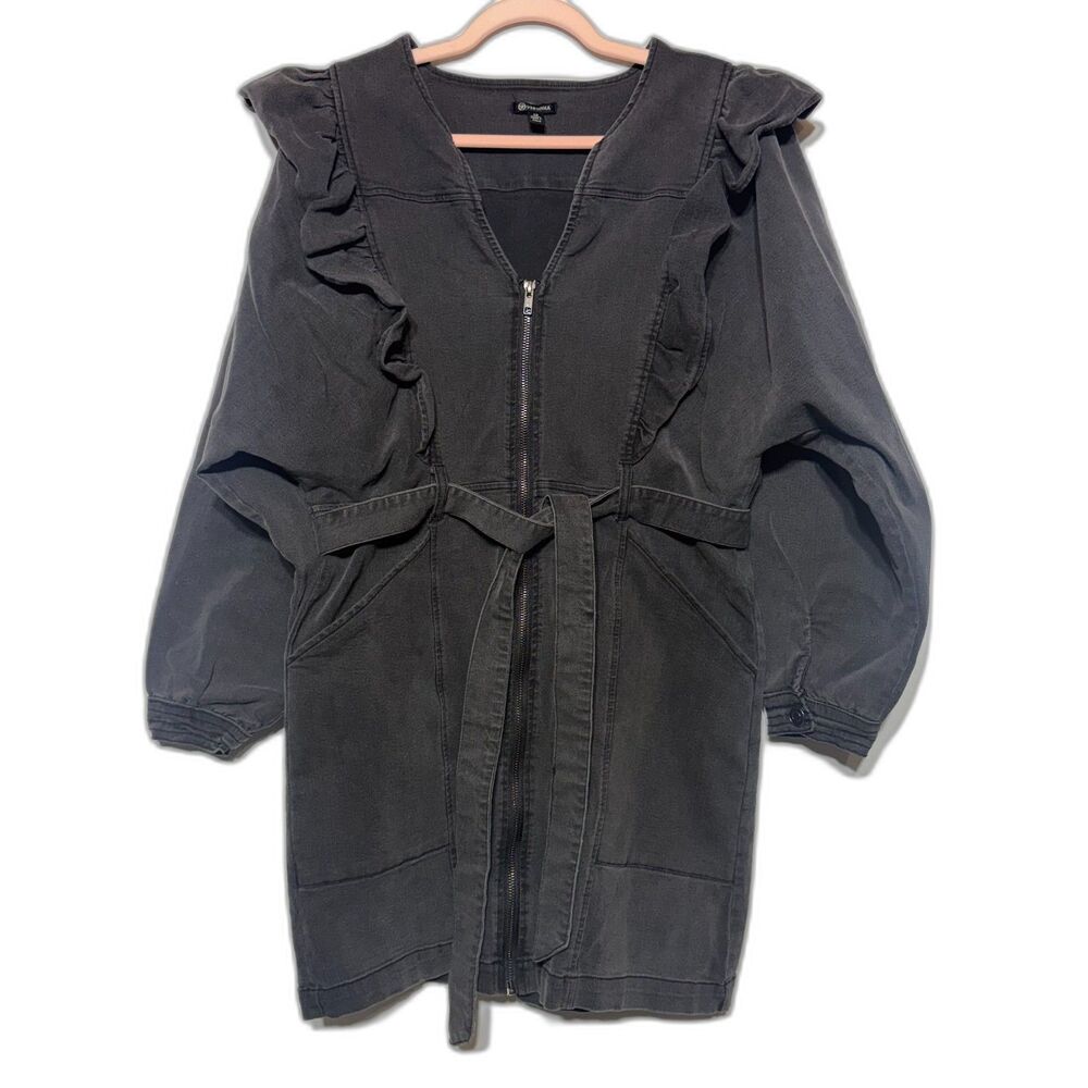 Versona Denim Dress Womens 12 Charcoal Ruffle Belted Zip Western Cowgirl